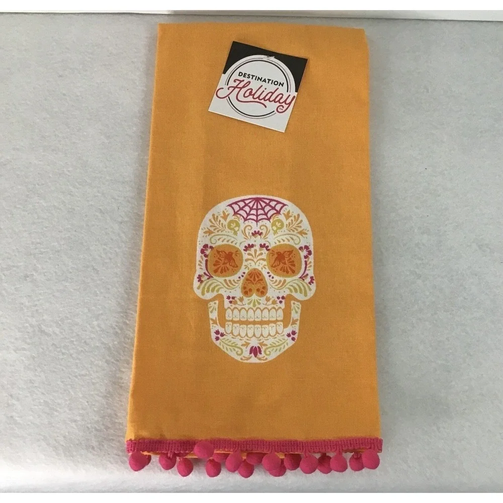 Day of Dead Kitchen Towel Sugar Skull Destination Holiday Marigold And Hot Pink